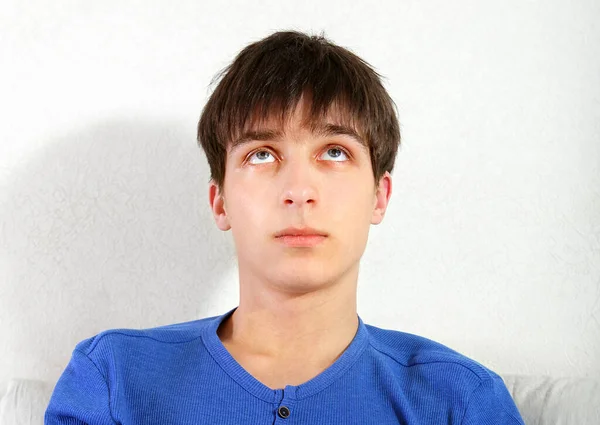 Pensive Young Man Home Wall — Stock Photo, Image