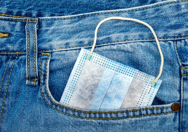 Maschera Influenzale Medica Primo Piano Tasca Jeans — Foto Stock