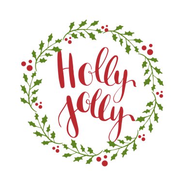 Holly Jolly vektör tebrik kartı ile el yazılı ifade kaligrafi Noel dilek