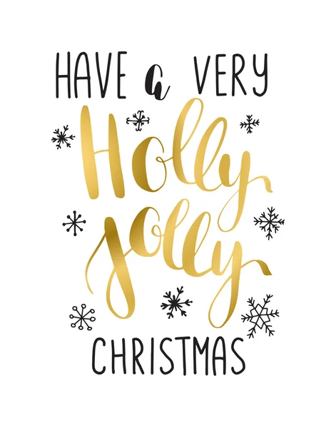 Holly Jolly vector greeting card with hand written calligraphic Christmas wishes phrase — Stock Vector