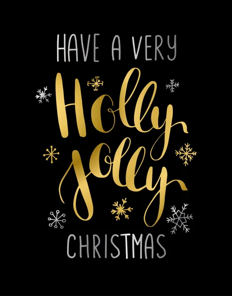 Holly Jolly vektör tebrik kartı ile el yazılı ifade kaligrafi Noel dilek — Stok Vektör