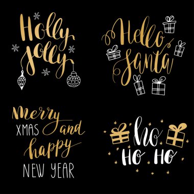 El kaligrafi kış tatil teklifleri kümesi. Dekoratif elemanları ile altın ve siyah metin