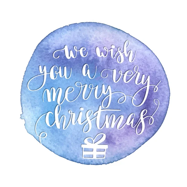 Karácsonyi üdvözlőlap, kézzel rajzolt tipográfiai betűk kifejezést Holly Jolly a akvarell festett háttér. Holiday transzparensek és plakátok tervezése. — Stock Vector
