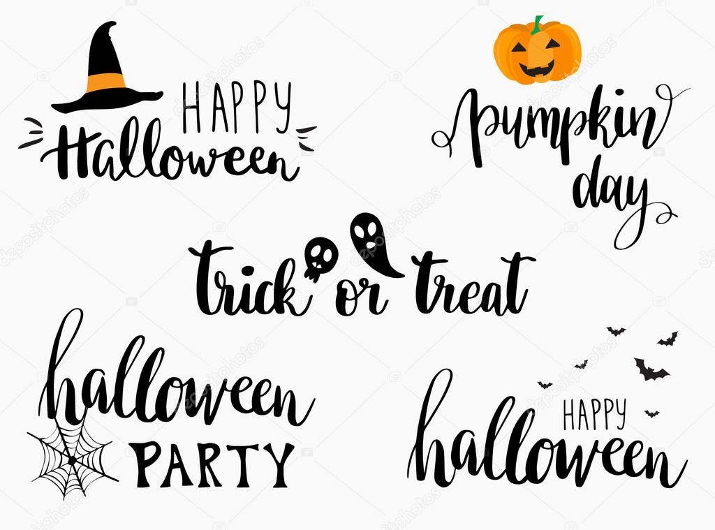 Happy Halloween greeting cards lettering set
