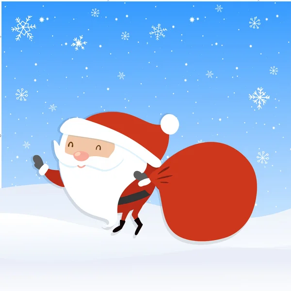 Mikulás, nagy piros zsákot. Santaholding mutatja be a táska. — Stock Vector