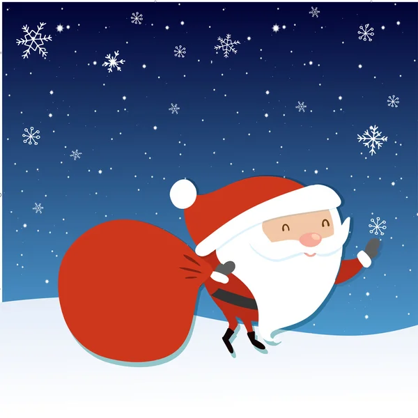 Άγιος Βασίλης με μεγάλος κόκκινος σάκος. Santaholding παρουσιάζει τσάντα. — Διανυσματικό Αρχείο