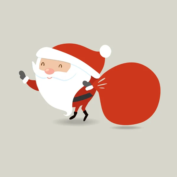Santa Claus with big red sack.  holding presents bag. — Stock Vector