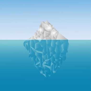Poligonal buzdağı deniz. Düşük Poli dizayn. Çokgen arka plan. Gri ve mavi buzdağı yukarı ve suyun altında