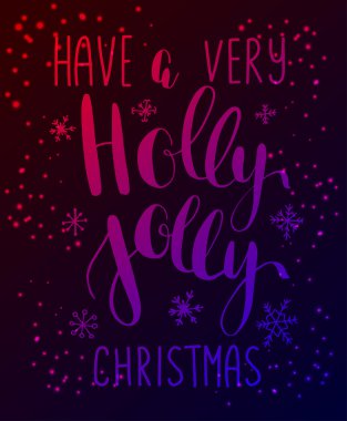 Holly Jolly vektör tebrik kartı ile el yazılı ifade kaligrafi Noel dilek