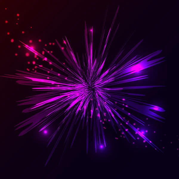 明るいピンクと輝く紫をベクトルします。暗い空間の背景で抽象的な花火爆発. — ストックベクタ