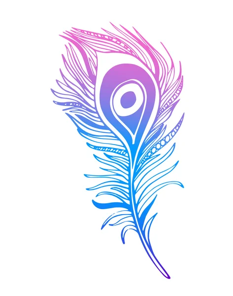 Hand drawn ornamental feather, line art, zentangle inspired vector illustration. — Stock Vector