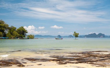 Güzel kumlu plaj tropikal orman ile. Tayland