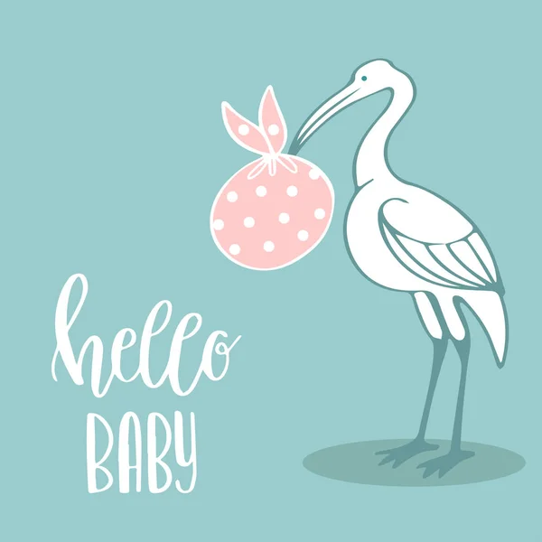 Κάρτα άφιξης μωρών με stork — Διανυσματικό Αρχείο