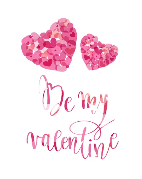 私のバレンタインになるバレンタインの日カード レタリング。ピンクの心の背景。ベクトル図 — ストックベクタ