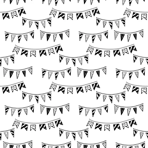 Бантинг партии флаги гирлянды бесшовный векторный рисунок. Хорошая идея для празднования дня рождения, свадьбы, оберточной бумаги, текстиля, обоев, детской карты прибытия и других — стоковый вектор