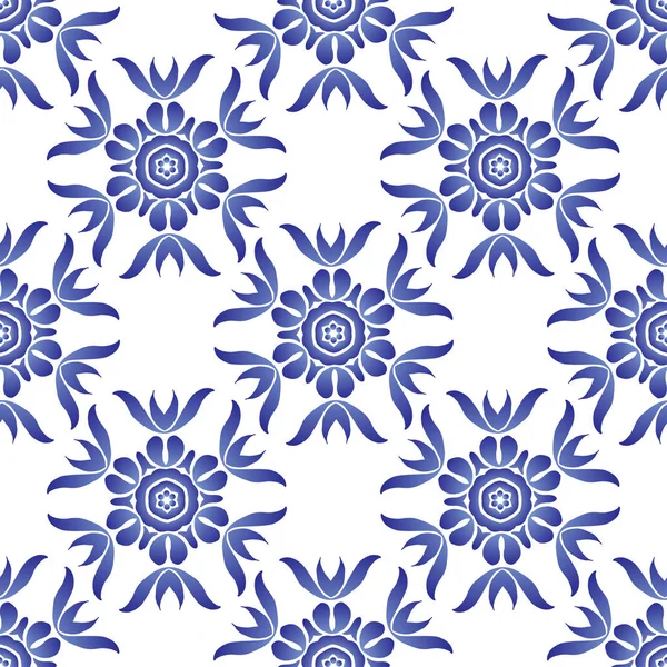 Vector sömlösa mönster med blommor och blad i Gzhel rysk stil. Folkliga bakgrund för textil, print, kläder, tapeter och andra design — Stock vektor