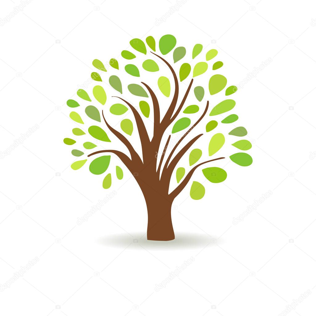 Spring tree in a white background. Abstract vector design. Tree logo. Oak logotype