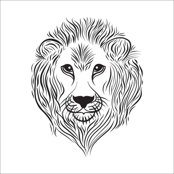 Tête de lion en noir et blanc illustration vectorielle de style linéaire — Image vectorielle