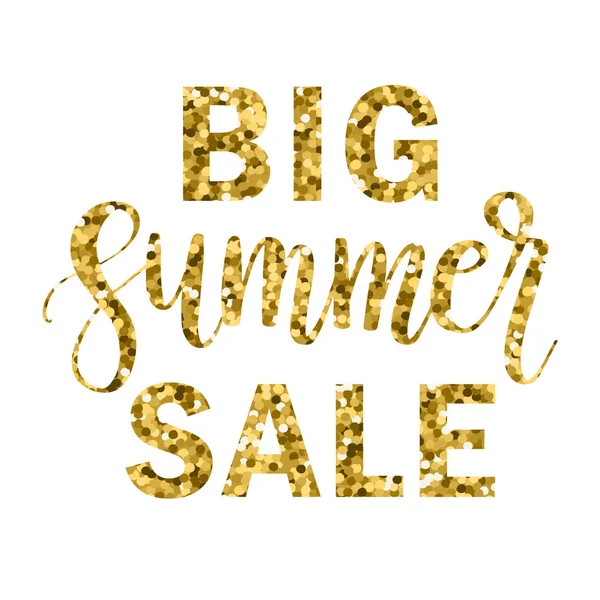 Büyük yaz satış yazıtlar. Soyut vektör el yazısı. Modern fırça calligraphyfrom altın parlak beyaz arka plan üzerinde