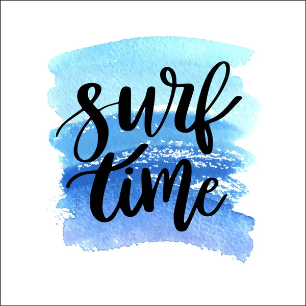 Yaz handdrawn yazı ifade - suluboya zamanında sörf boyalı mavi dalga arka plan