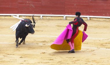 Matador zirveleri ile boğa güreşi için hazırlanıyor. İspanya 2017 07.25.2017. Vinaros anıtsal Corrida de toros. Juan Jose Padilla.