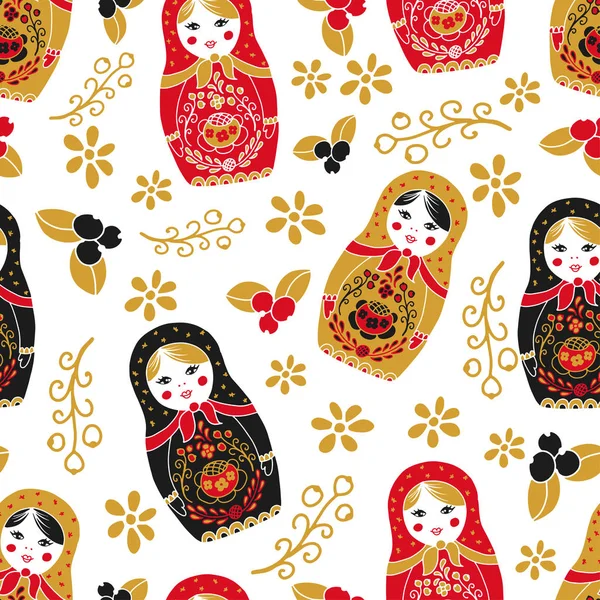 Traditional russian doll seamless pattern. — Stock Vector