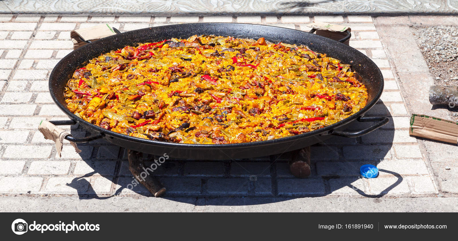 Paella. The national Spanish dish of paella in a large skillet is