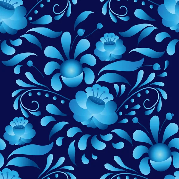 Weiß-blaue Eleganz nahtloses Muster im russischen Stil gzhel Vektor — Stockvektor