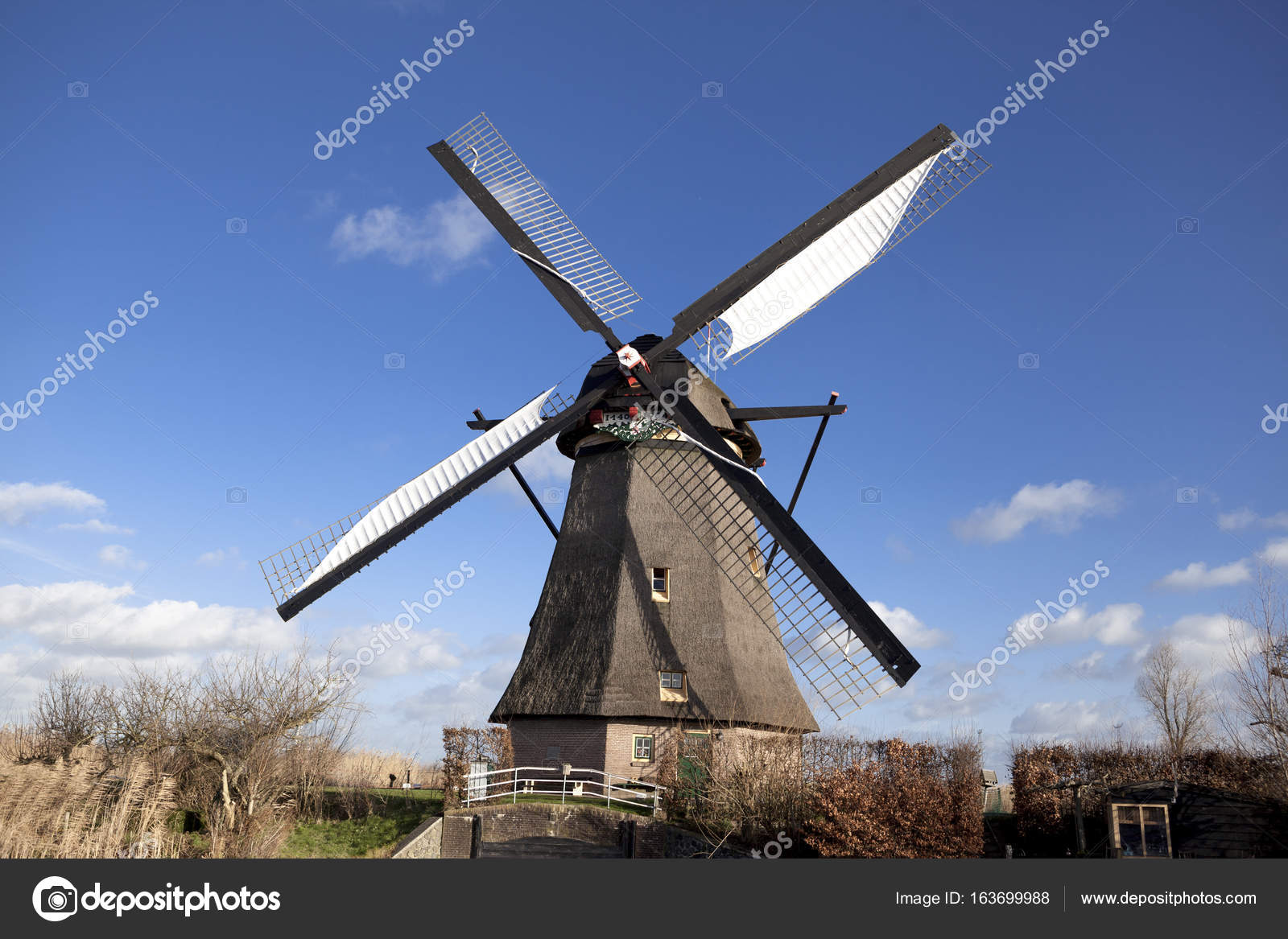 Os antigos moinhos de vento holandeses, Holanda, extensões rurais. Moinhos  de vento, o símbolo da Holanda . fotos, imagens de © mcherevan #163699988