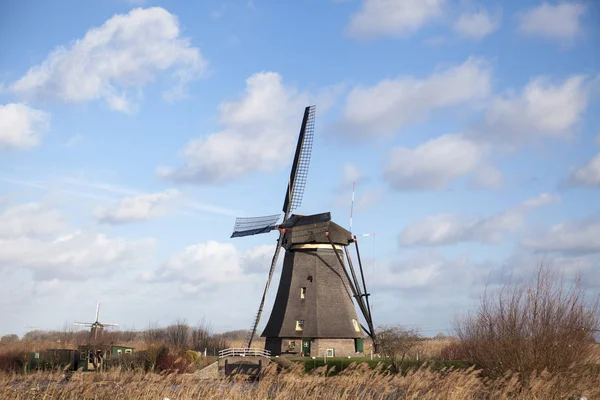 Ветряная мельница Голландии на канале. Старый мельничный мелок и мука. Красивый фон сельской местности Голландии . — стоковое фото