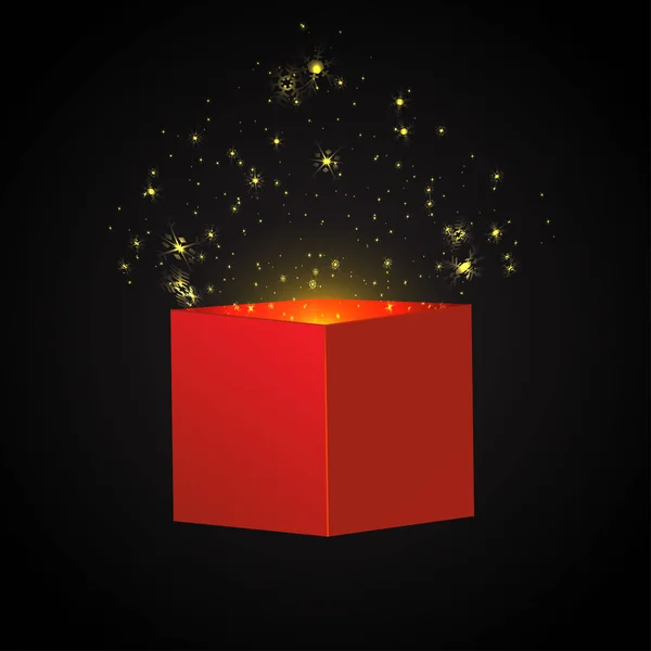 Boîte cadeau rouge ouverte et confettis. Contexte de Noël. Illustration vectorielle . — Image vectorielle