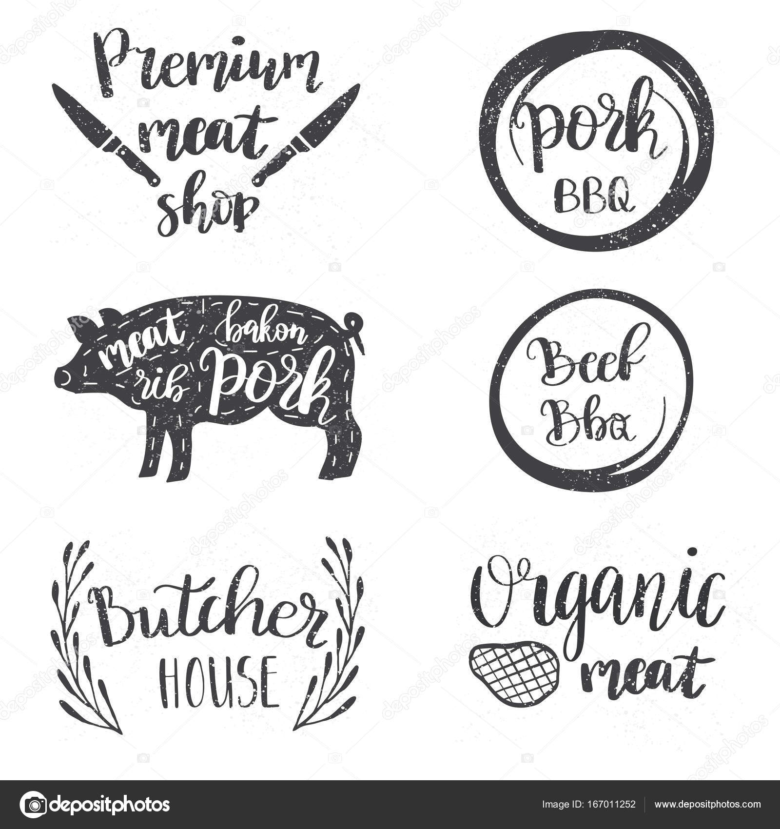 Set of vintage retro badge, label, logo design templates for meat store ...