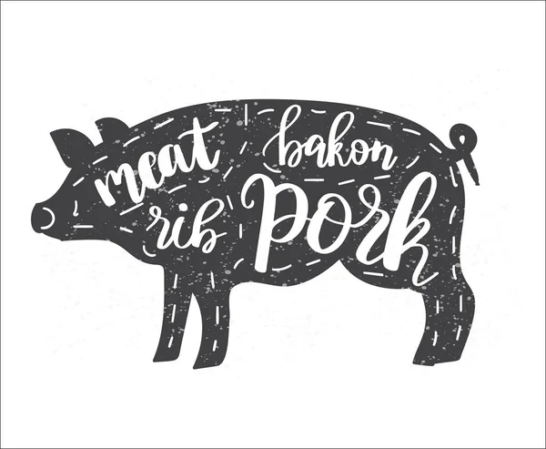Ilustração vetorial com silhueta de porco e texto com letras . — Vetor de Stock