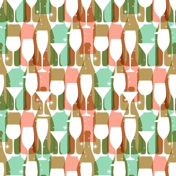Şarap şişeleri ve gözlük ile sorunsuz arka plan. Parlak renkler için web, poster, tekstil, baskı ve başka bir tasarım deseni şarap. Kırmızı şarap tasarım