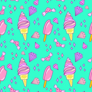 Güzel dondurma koni sorunsuz arka plan deseni. Vektör çizim