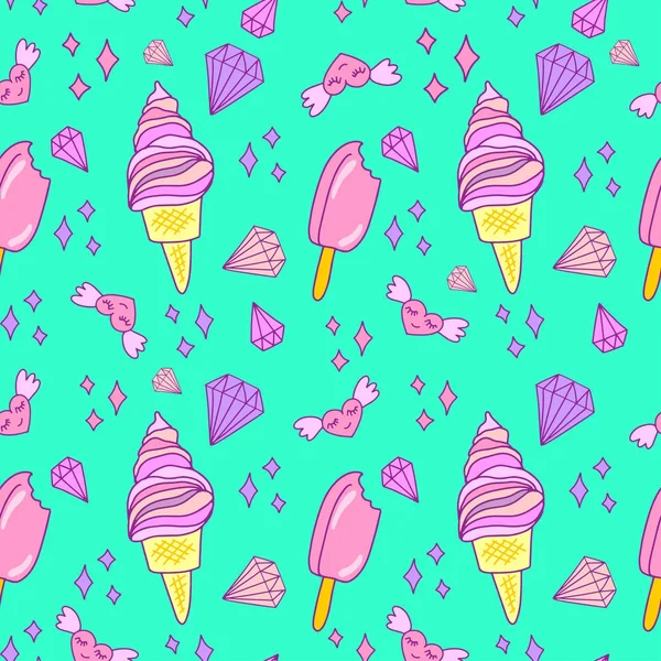 Lovely ice cream cones seamless background pattern. Vector illustration — Stock Vector