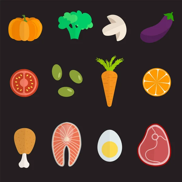 Conjunto de iconos de diseño plano para alimentos y bebidas . — Vector de stock