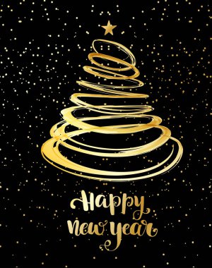 Üstte yıldız ile kırmızı sarmal dan Noel ağacı. Noel kartı tasarım. Tatil vektör arka plan.