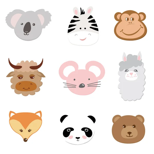 Collection de mignon visage animal — Image vectorielle