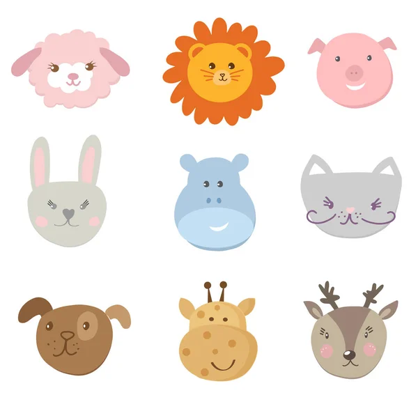 Collection de mignon visage animal — Image vectorielle