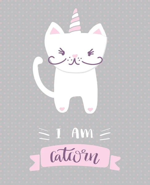 Jag är lite catcorn. Härlig, cartoon cat unicorn. vektor — Stock vektor