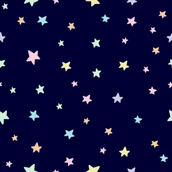 Patrón estrella sin costuras pastel colorido negro fondo vector . — Vector de stock