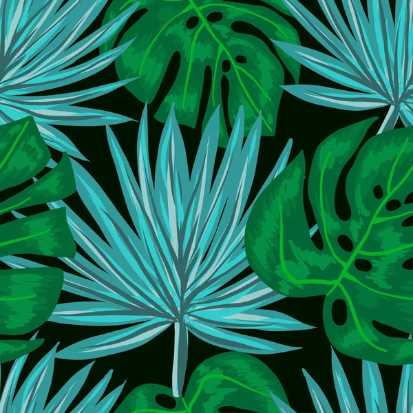 Modèle sans couture avec des feuilles tropicales — Image vectorielle