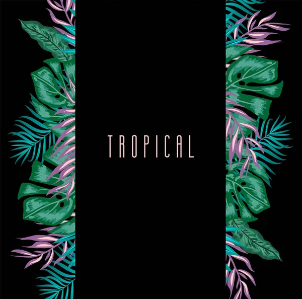 Grünen Sommer tropischen Hintergrund mit exotischen Palmblättern und Pflanzen. Vektor floraler Hintergrund. — Stockvektor