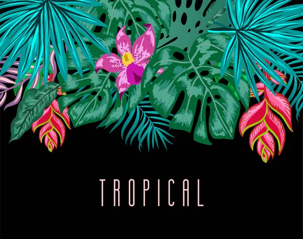 Fond tropical vert d'été avec des feuilles et des plantes de palmier exotiques. Fond floral vectoriel . — Image vectorielle