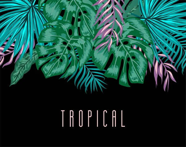 Tropikalny tło z egzotycznych palm liści i roślin. — Wektor stockowy