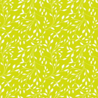 Trendy sorunsuz çiçek Yazdır. Küçük beyaz yaprakları yeşil zemin üzerine. Kullanılabilir Tekstil, kumaş, duvar kağıdı, scrapbooking tasarım için. Vektör