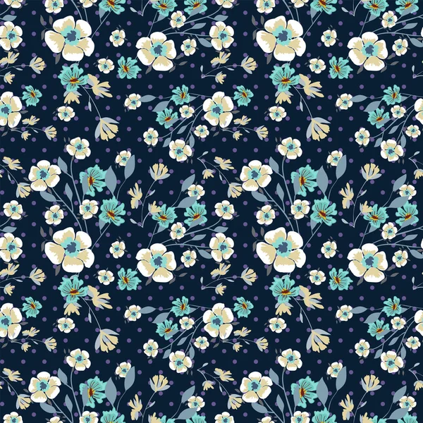 Seamless pattern with small flowers on a dark background — Stock Vector