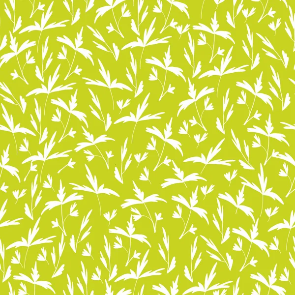 Trendiga sömlös blomprint. Små vita blad på grön bakgrund. Kan användas för textil, tyg, tapet, scrapbooking design. Vektor — Stock vektor