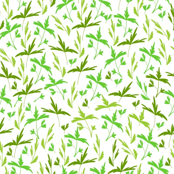 Trendiga sömlös blomprint. Små vita blad på grön bakgrund. Kan användas för textil, tyg, tapet, scrapbooking design. Vektor — Stock vektor